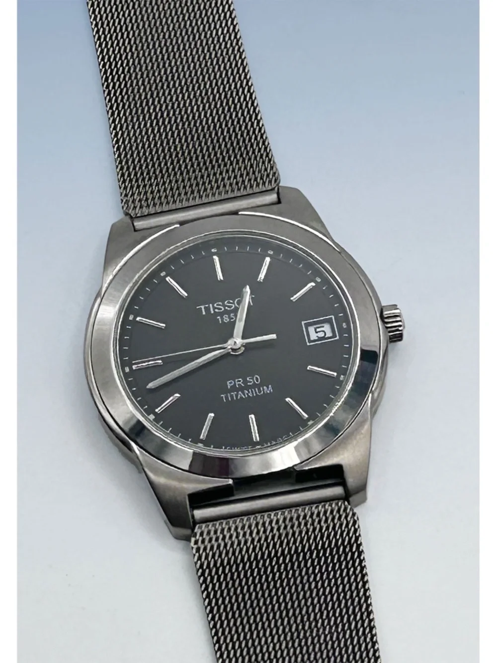 TISSOT 1853 Men's Titanium PR50 Swiss Quartz Slim Watch w Mesh Band
